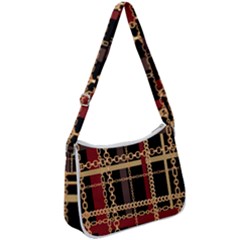 Red Black Checks Zip Up Shoulder Bag by designsbymallika