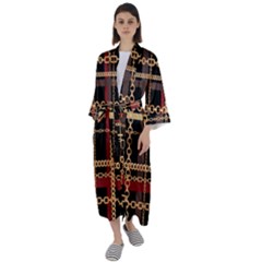 Red Black Checks Maxi Satin Kimono