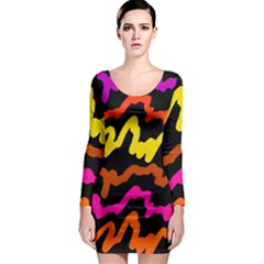 Multicolored Scribble Abstract Pattern Long Sleeve Bodycon Dress by dflcprintsclothing