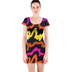 Multicolored Scribble Abstract Pattern Short Sleeve Bodycon Dress