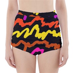 Multicolored Scribble Abstract Pattern High-waisted Bikini Bottoms