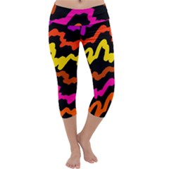 Multicolored Scribble Abstract Pattern Capri Yoga Leggings by dflcprintsclothing