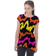 Multicolored Scribble Abstract Pattern Cap Sleeve High Low Top by dflcprintsclothing