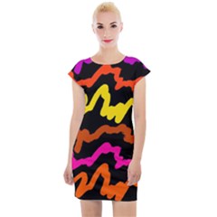 Multicolored Scribble Abstract Pattern Cap Sleeve Bodycon Dress