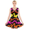 Multicolored Scribble Abstract Pattern V-Neck Sleeveless Dress View1