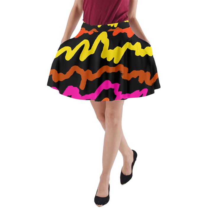 Multicolored Scribble Abstract Pattern A-Line Pocket Skirt