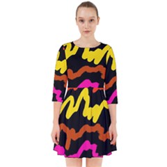 Multicolored Scribble Abstract Pattern Smock Dress