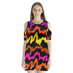 Multicolored Scribble Abstract Pattern Shoulder Cutout Velvet One Piece by dflcprintsclothing