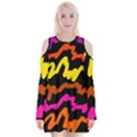 Multicolored Scribble Abstract Pattern Velvet Long Sleeve Shoulder Cutout Dress View1