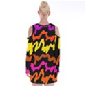 Multicolored Scribble Abstract Pattern Velvet Long Sleeve Shoulder Cutout Dress View2