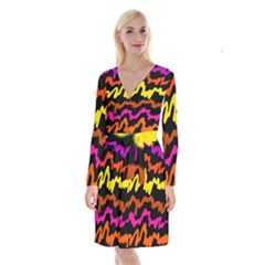 Multicolored Scribble Abstract Pattern Long Sleeve Velvet Front Wrap Dress by dflcprintsclothing