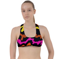 Multicolored Scribble Abstract Pattern Criss Cross Racerback Sports Bra by dflcprintsclothing