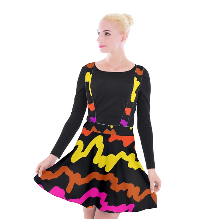 Multicolored Scribble Abstract Pattern Suspender Skater Skirt