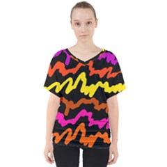 Multicolored Scribble Abstract Pattern V-neck Dolman Drape Top by dflcprintsclothing