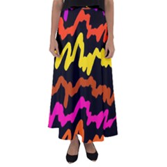 Multicolored Scribble Abstract Pattern Flared Maxi Skirt