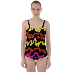 Multicolored Scribble Abstract Pattern Twist Front Tankini Set by dflcprintsclothing