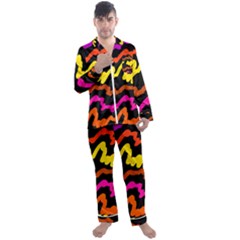 Multicolored Scribble Abstract Pattern Men s Long Sleeve Satin Pyjamas Set by dflcprintsclothing