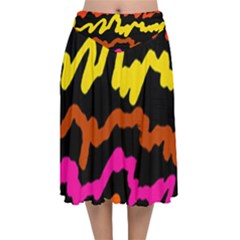 Multicolored Scribble Abstract Pattern Velvet Flared Midi Skirt by dflcprintsclothing