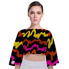 Multicolored Scribble Abstract Pattern Tie Back Butterfly Sleeve Chiffon Top by dflcprintsclothing