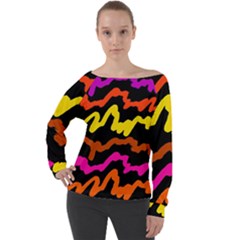 Multicolored Scribble Abstract Pattern Off Shoulder Long Sleeve Velour Top by dflcprintsclothing