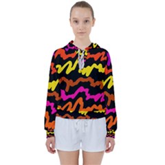 Multicolored Scribble Abstract Pattern Women s Tie Up Sweat by dflcprintsclothing