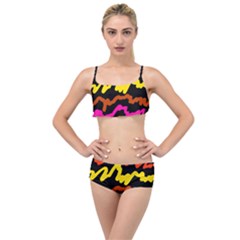 Multicolored Scribble Abstract Pattern Layered Top Bikini Set