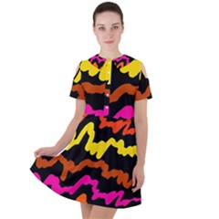 Multicolored Scribble Abstract Pattern Short Sleeve Shoulder Cut Out Dress  by dflcprintsclothing