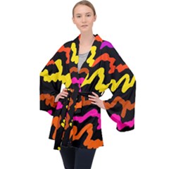 Multicolored Scribble Abstract Pattern Long Sleeve Velvet Kimono  by dflcprintsclothing