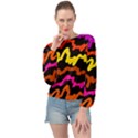 Multicolored Scribble Abstract Pattern Banded Bottom Chiffon Top View1