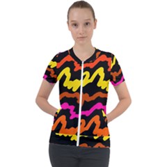 Multicolored Scribble Abstract Pattern Short Sleeve Zip Up Jacket by dflcprintsclothing