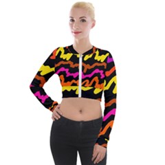 Multicolored Scribble Abstract Pattern Long Sleeve Cropped Velvet Jacket by dflcprintsclothing