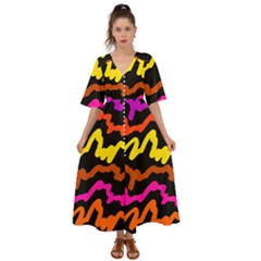 Multicolored Scribble Abstract Pattern Kimono Sleeve Boho Dress by dflcprintsclothing