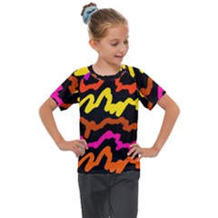 Multicolored Scribble Abstract Pattern Kids  Mesh Piece Tee