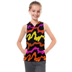 Multicolored Scribble Abstract Pattern Kids  Sleeveless Hoodie by dflcprintsclothing