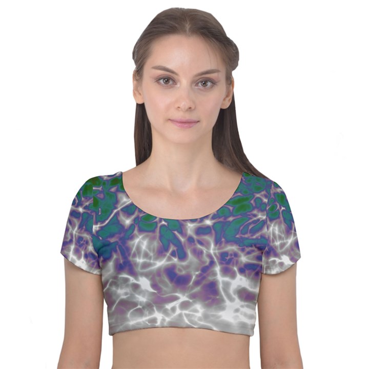 Ninth Level  Velvet Short Sleeve Crop Top 