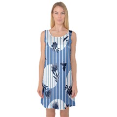 Stripes Blue White Sleeveless Satin Nightdress