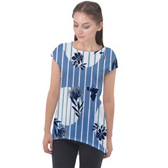 Stripes Blue White Cap Sleeve High Low Top by designsbymallika