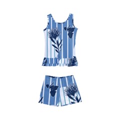 Stripes Blue White Kids  Boyleg Swimsuit