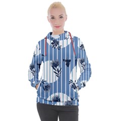 Stripes Blue White Women s Hooded Pullover