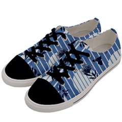 Stripes Blue White Men s Low Top Canvas Sneakers by designsbymallika