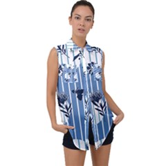 Stripes Blue White Sleeveless Chiffon Button Shirt