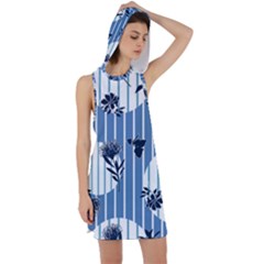 Stripes Blue White Racer Back Hoodie Dress by designsbymallika