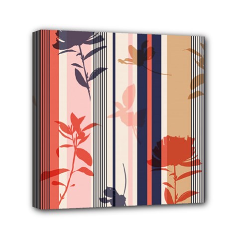 Stripies Orange Floral Pattern Mini Canvas 6  X 6  (stretched) by designsbymallika