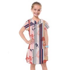 Stripies Orange Floral Pattern Kids  Drop Waist Dress