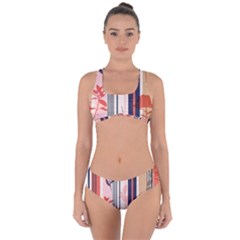 Stripies Orange Floral Pattern Criss Cross Bikini Set