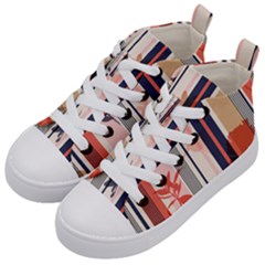 Stripies Orange Floral Pattern Kids  Mid-top Canvas Sneakers