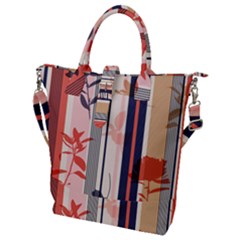 Stripies Orange Floral Pattern Buckle Top Tote Bag