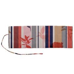 Stripies Orange Floral Pattern Roll Up Canvas Pencil Holder (m)