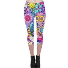 Double Sunflower Abstract Capri Leggings  by okhismakingart