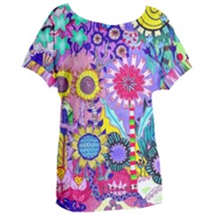 Double Sunflower Abstract Women s Oversized Tee by okhismakingart